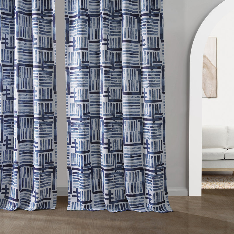 Modern Geometric Printed Room Darkening Curtains for Bedroom Singe Panel Drape, Hashtag Basic Black, 50" W x 96" L