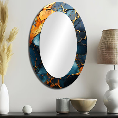 Agate topaze dorée et verte granit III - miroir décoratif ovale abstrait sur métal