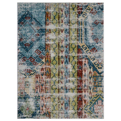 Tapis en polypropylène thermofixés faits à la machine - Rectangulaire, multicolore, design moderne contemporain, tapis à poils courts faits à la machine pour le salon, la chambre à coucher