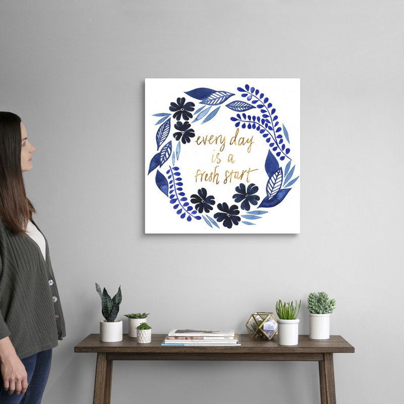 Art textuel sur toile, "Cobalt inspirations collection H" par Grace Popp, Toile tendue, H 24 po x l 24 po x P 1,25 po