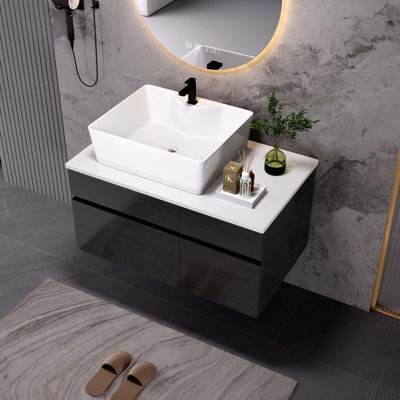 Petit meuble-lavabo flottant simple 31,5 pouces avec lavabo