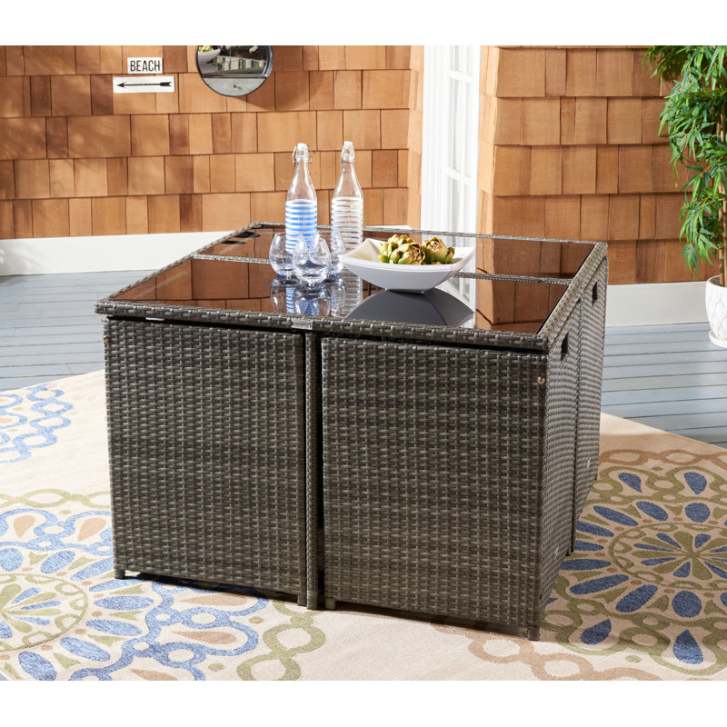 Verano 43.7" W Space-Saving Wicker 8-Person Patio Dining Set , Gray