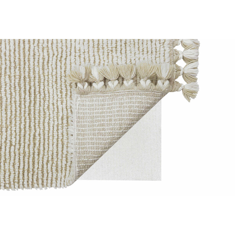 Pink Nose Sheep Hand Tufted Wool Area Rug in Sandstone/Sheep White, Rectangle 2'7" x 4'7"