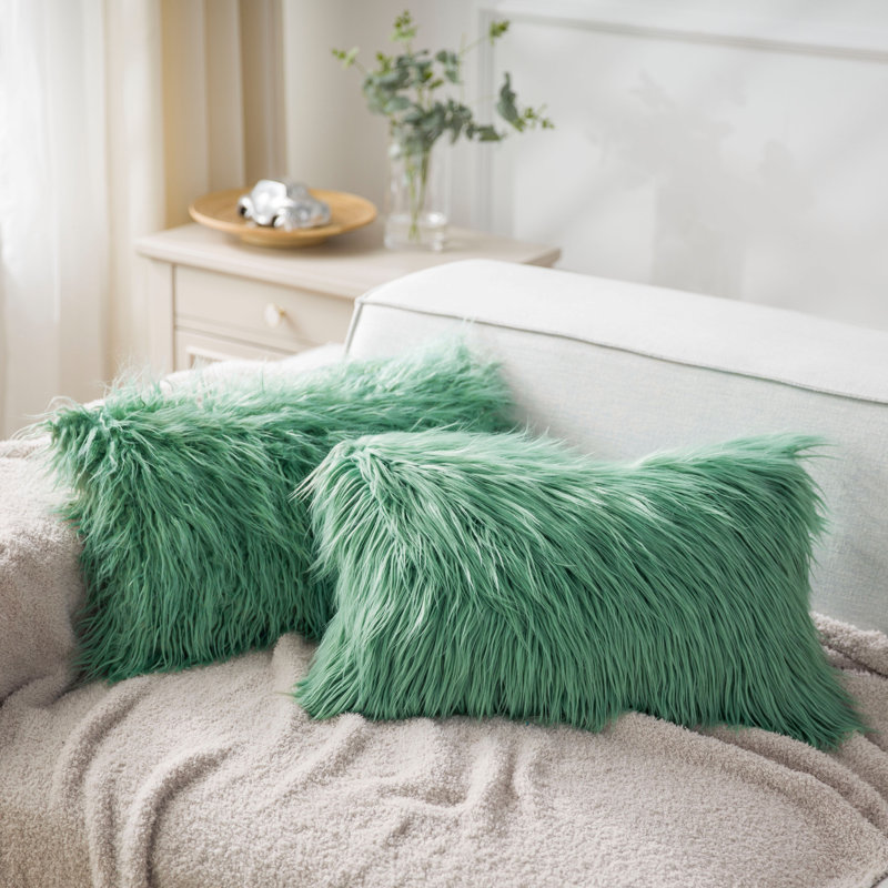 Coussin décoratif en fausse fourrure Chrismas, Vert, Rectangle H 12 po x l 20 po, Housse de coussin seulement - sans insert