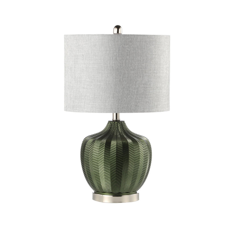 Cydnie 61.5cm Living Room Table Lamp with Ribbed Glass Base, Bedside Buffet Lamp with Linen Shade