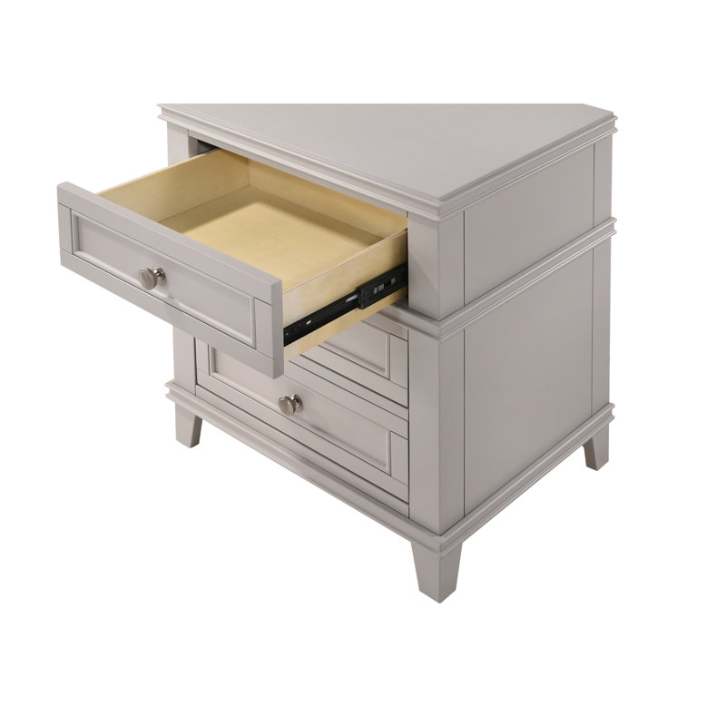 Table de chevet 3 tiroirs avec combinaison - bois massif gris et 3 accessoires