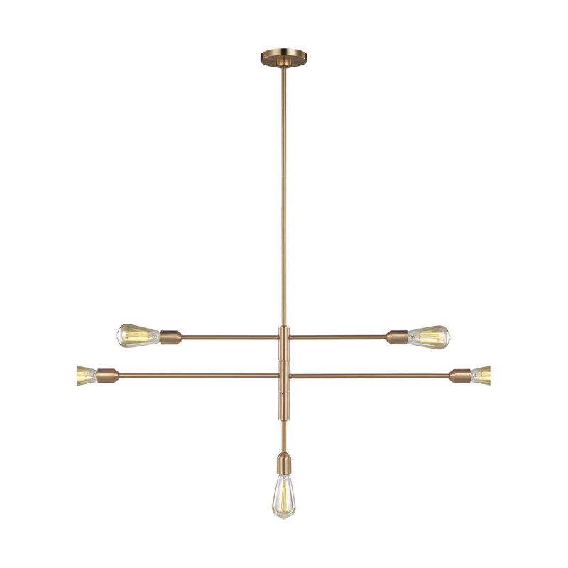 Lustre linéaire moderne Spoutnik 5 lumières Allman, Laiton satiné