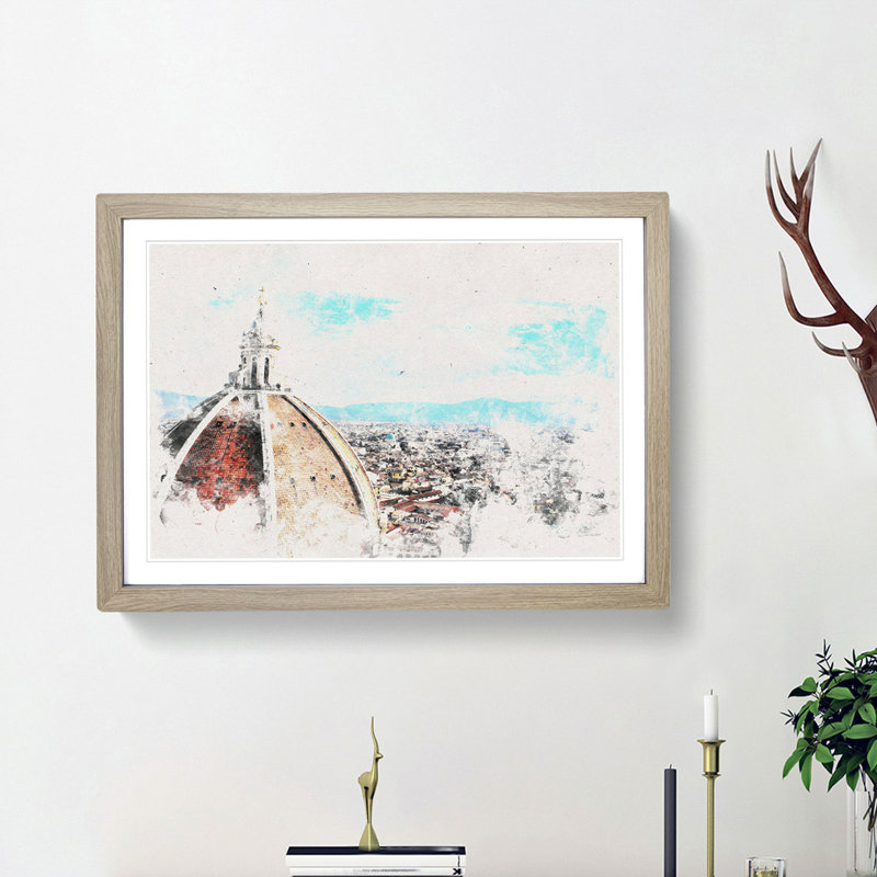 Florence Skyline with Cathedral - Picture Frame Painting Print, Oak Framed, 36cm H x 48cm W x 2cm D