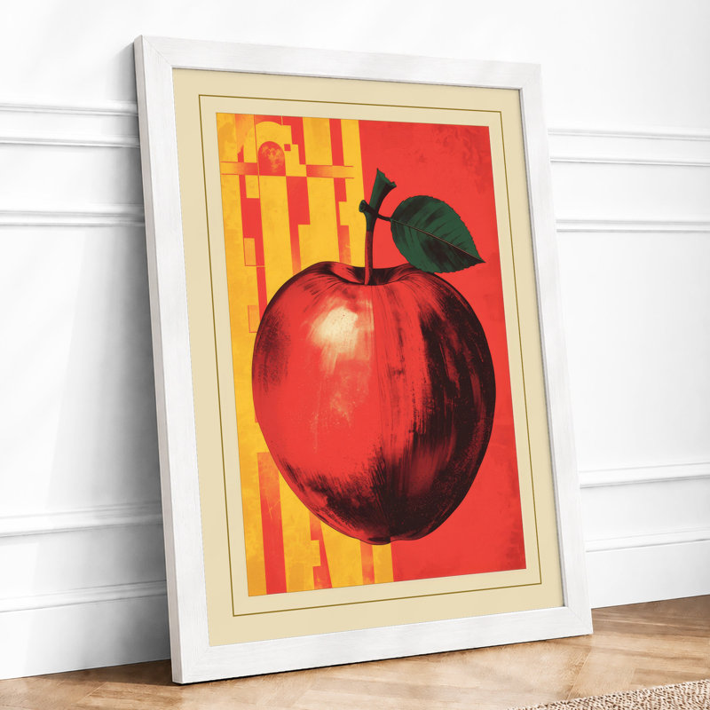 Red Apple Print Retro - Framed Print, A3 - 42.0 x 29.7 cm, White