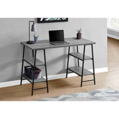 Table d'ordinateur grise en stratifié avec 4 tablettes, support en métal noir, bureau de travail de style industriel et bureau en métal, bureau de 48 po, poids de 49 lb