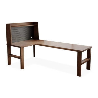 Bureau d'écriture en L en bois massif brun noisette