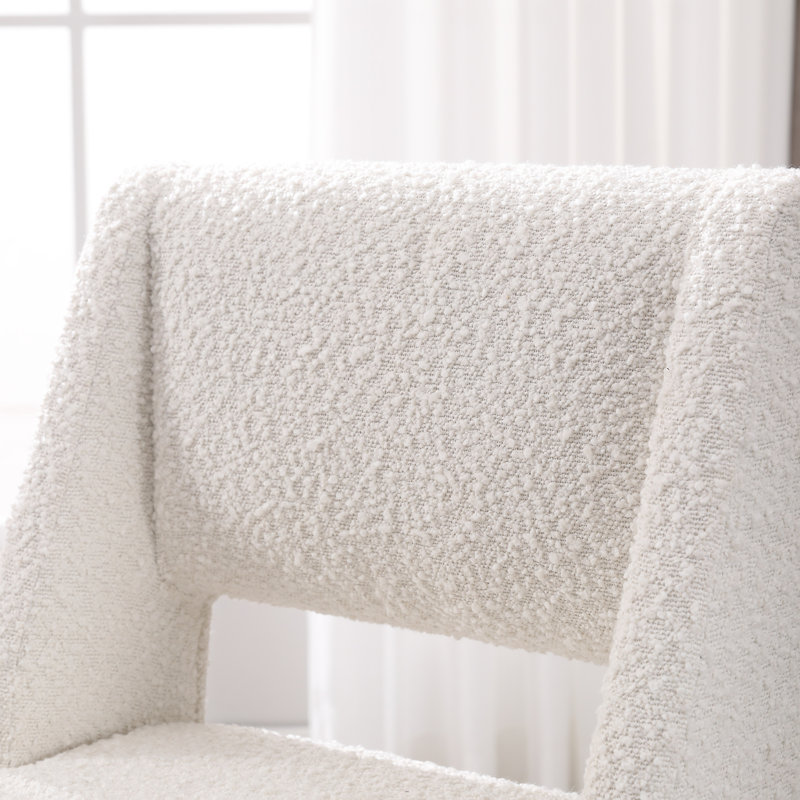 Jenie Upholstered 26.4'' Boucle/Linen Counter Stool with Metal Frame, Boucle White