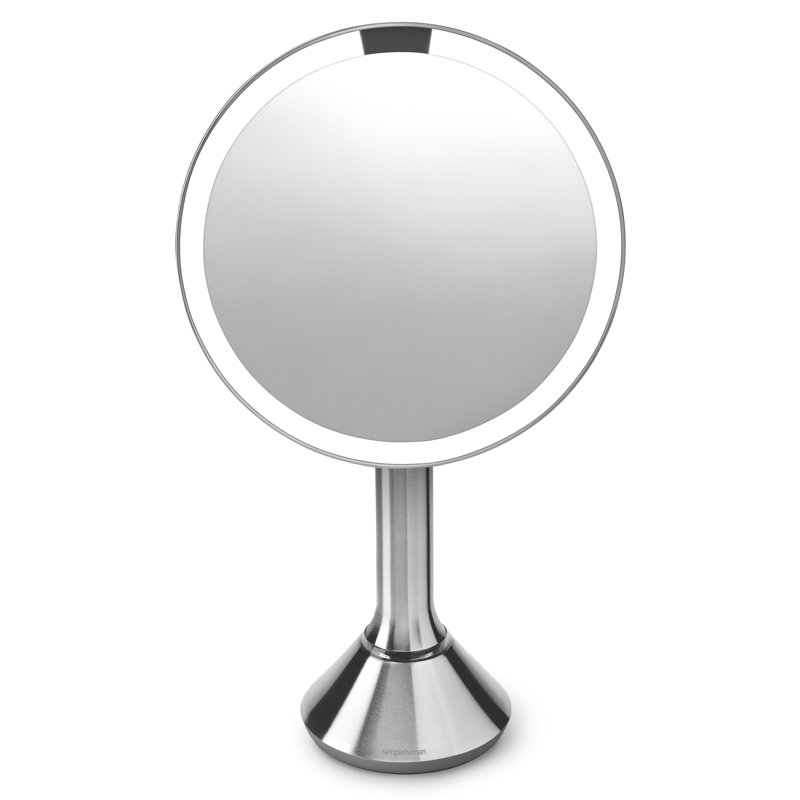 simplehuman 8" Round Sensor Makeup Mirror with Touch-Control Brightness, 5X Magnification, Cordless, Brushed