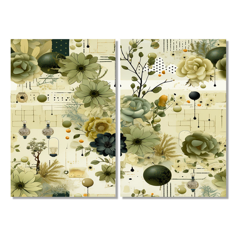 «Green Botanical Dreams» - art mural vert 2 pièces, 36" H x 48" W, Framed Wrapped Canvas, Does Not Apply