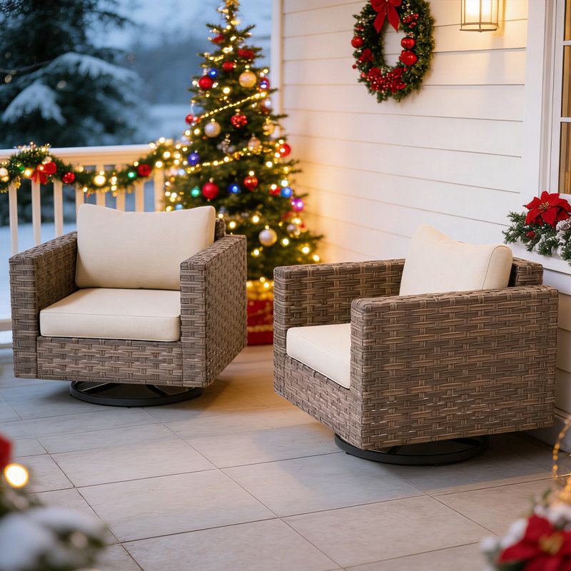 Chaise de patio à bascule pivotante en rotin toutes saisons avec coussins