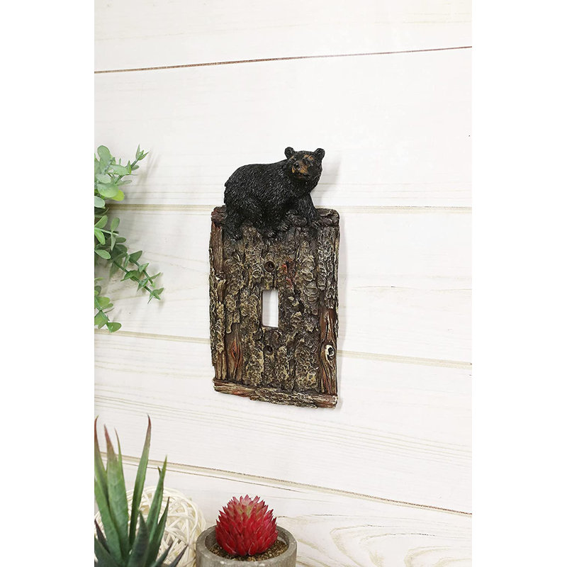 Ebros  Set Of 2 Novelty Woodland Rustic Forest Black Bear By Rustic Tree Bark Electrical Wall Li