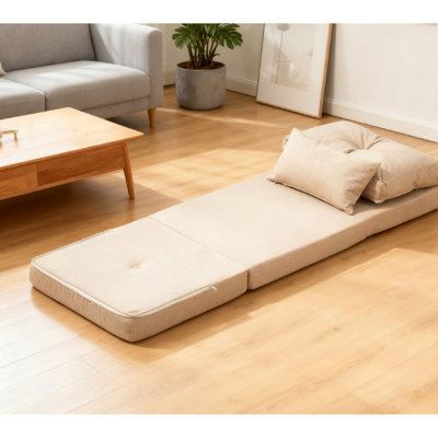 Chaise de plancher, canapé-lit pliant beige, réglable à 5 niveaux, fonction 2 en 1, mousse haute densité, deux coussins, structure en acier pour la stabilité, lin facile à nettoyer, poids de la charge de 264 lb
