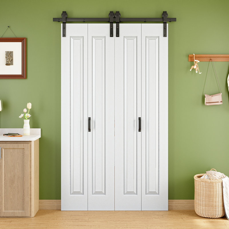 Porte de grange pliante en forme de treillis double à 1 placard avec quincaillerie d'installation, 64 po x 84 po