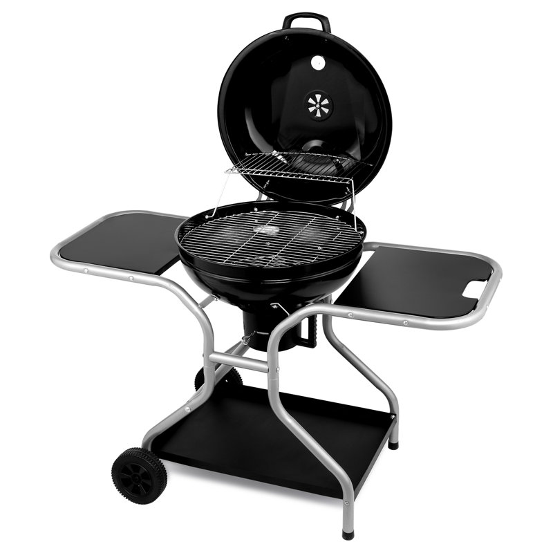 Barbecue au charbon en porcelaine avec 2 tables d'appoint