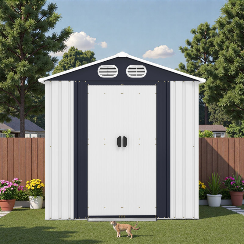 8x6 FT Outdoor Storage Shed, Metal Tool shed & Outdoor Storage with Lockable Doors & Air Vents, for Backyard Garden Patio