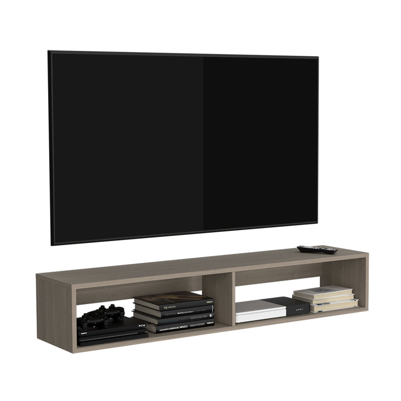 Meuble télé 59 po avec tablettes ouvertes, compartiments multimédia et gestion des câbles 59 po, Light Gray