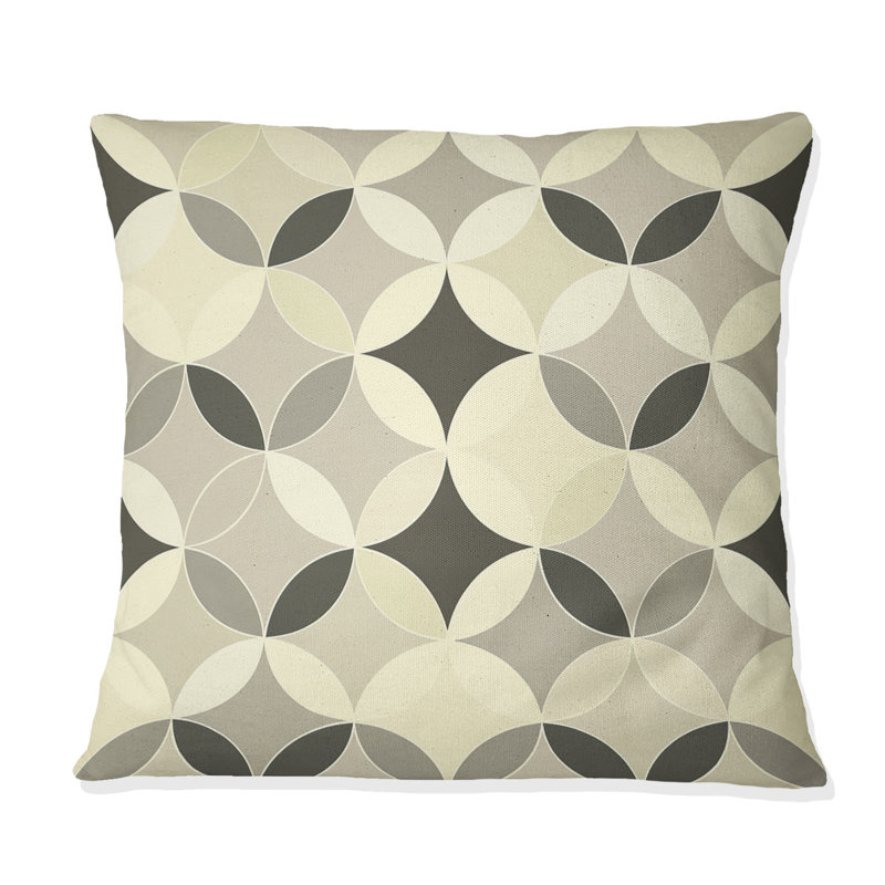Retro Beige Black Midcentury Circles IV - Midcentury Throw Pillow, 18"H x 18"W