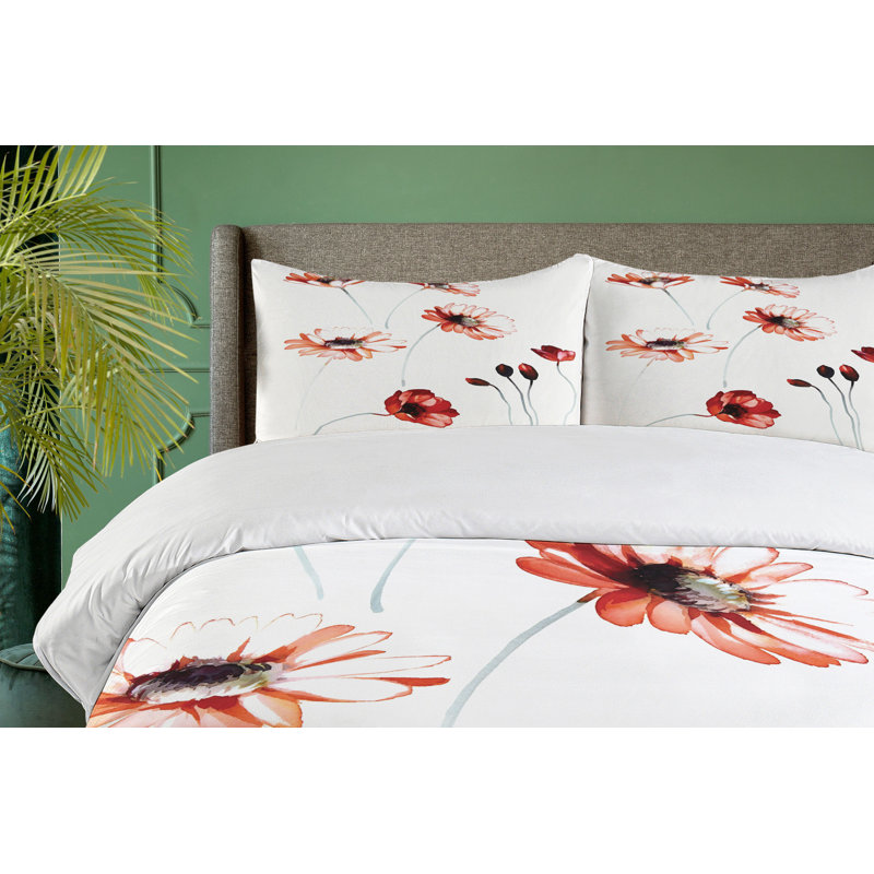 Twin Orange and White Floral Duvet Cover Set