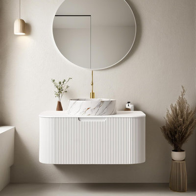 Meuble-lavabo mural 30 po avec lavabo, meuble-lavabo mural avec lavabo en céramique et plateau en marbre 30 po