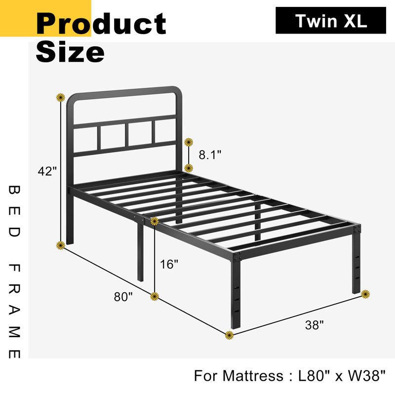 16 Inch Platform Bed Frame, Twin XL