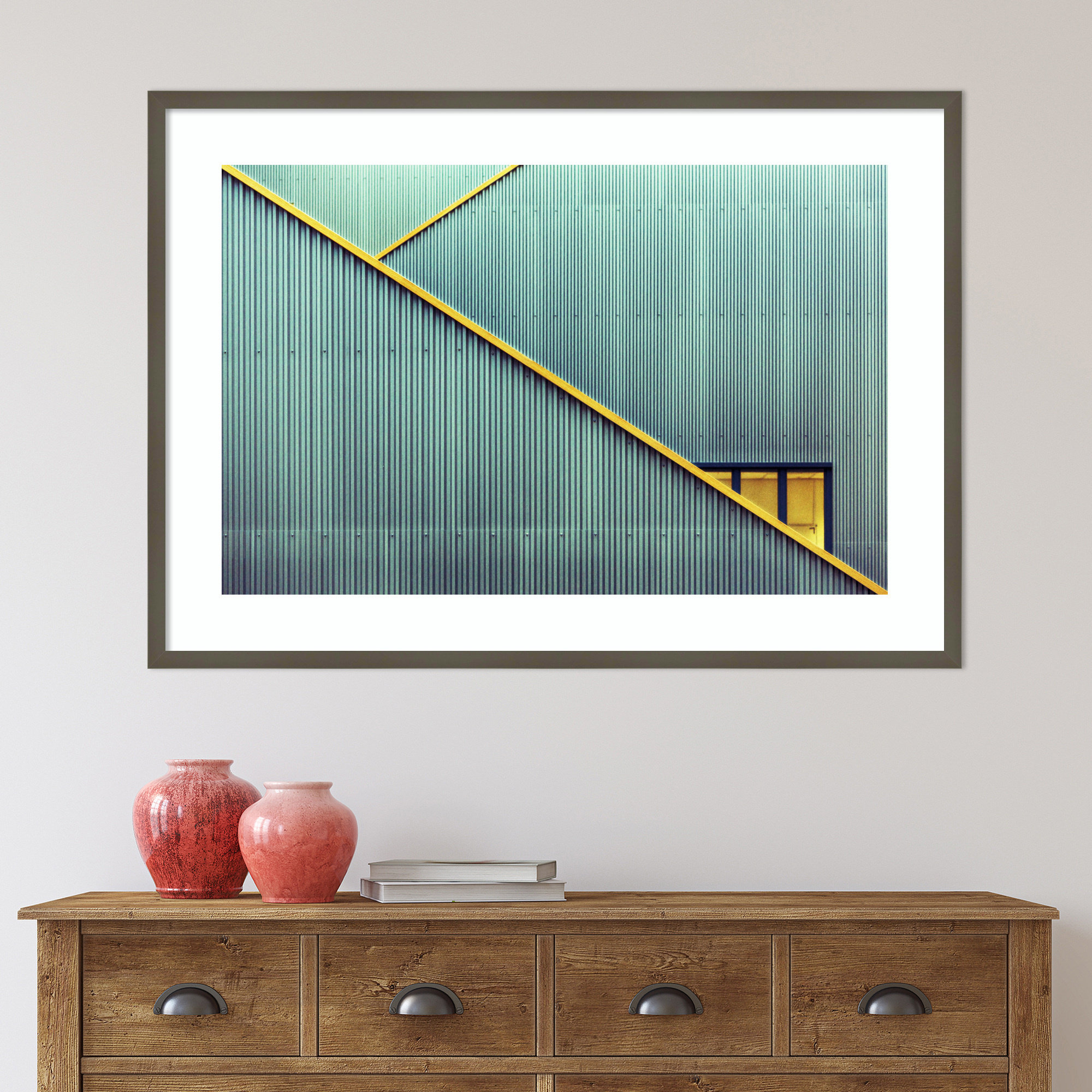 Stairs by Jan Niezen, Gray Framed Paper, 29.25" H x 41.38" W x 0.88" D