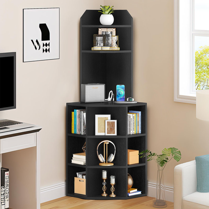 Étagère d'angle avec ports et prises USB Darley, Noir