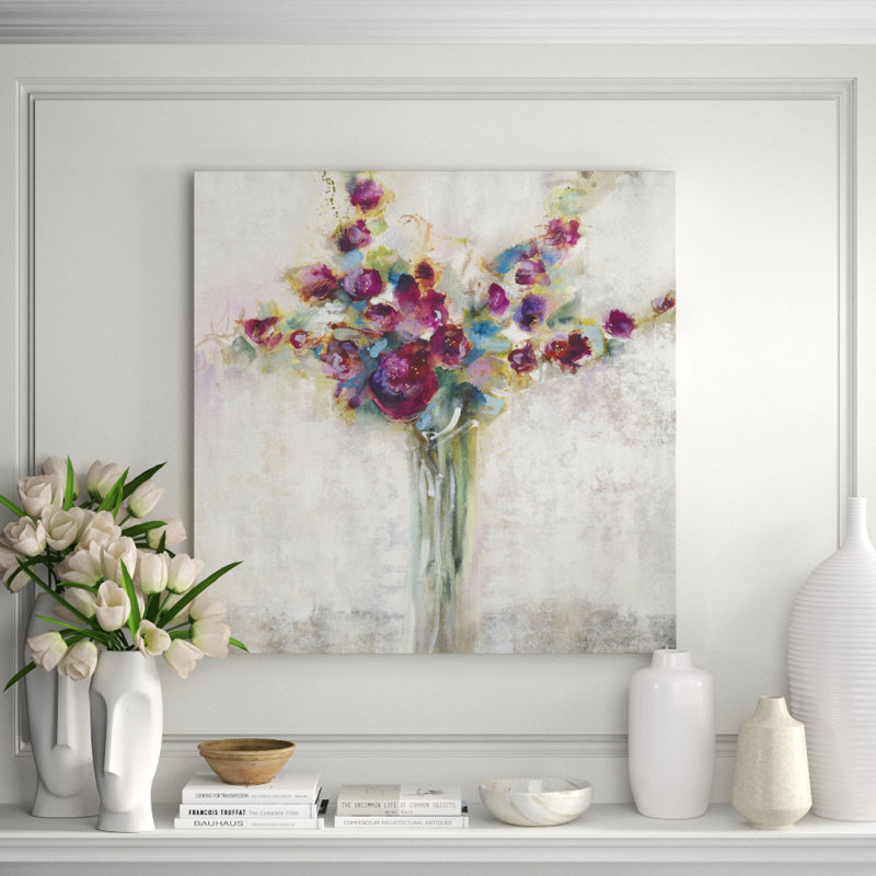 Fleur Belle Painting by Jennifer Hollack Raboin, 50" H x 50" W x 2.25" D, Gold Frame Canvas
