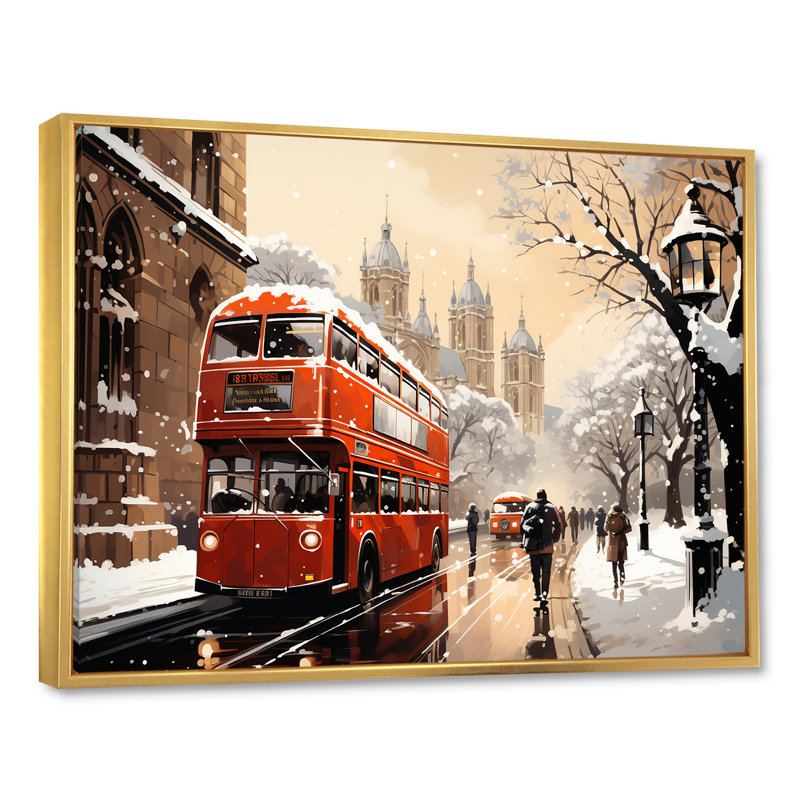 Vintage London City Views II - art mural de Londres, Cadre flottant doré, H 16 po x l 32 po x P 1 po