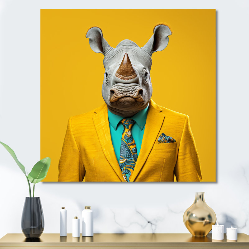Art mural en forme de rhinocéros, H 36 po x l 36 po x P 1,5 po, Toile tendue