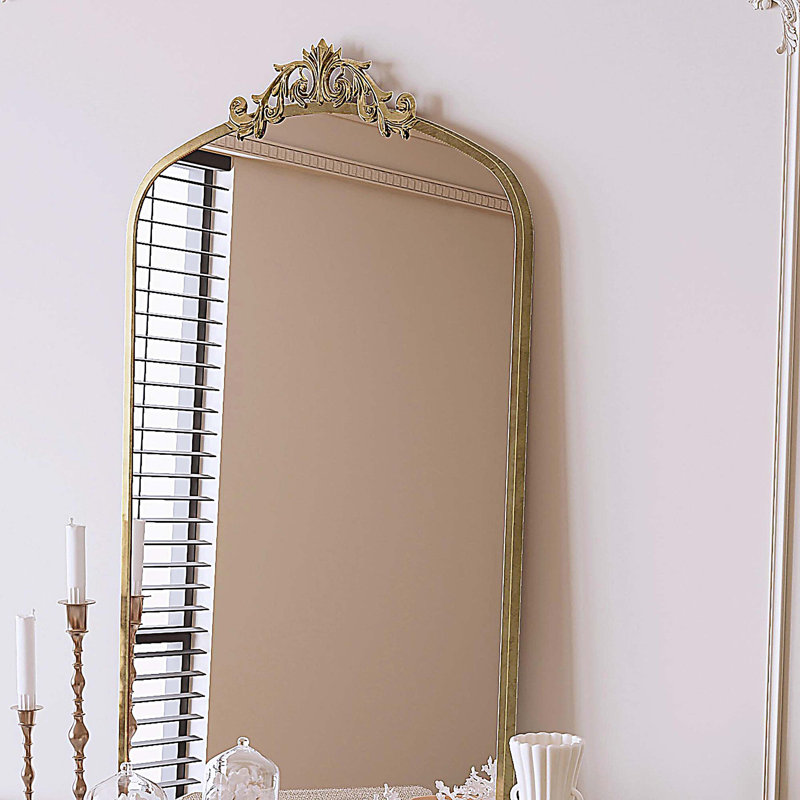 Wall Mirror 43x24 Inch Vintage Ornate Arched Floor Mirror Metal Framed Mirror Dressing Mirror, Antique Bronze, 43.3" x 24" 
