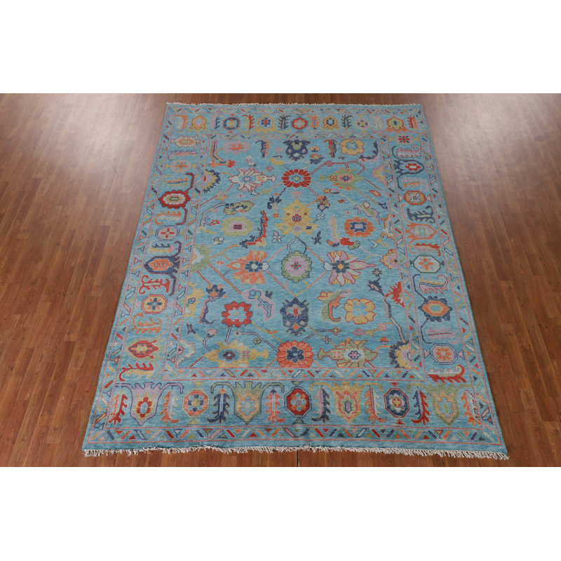Tapis bleu All-Over Cliney fait à la main 8 x 10