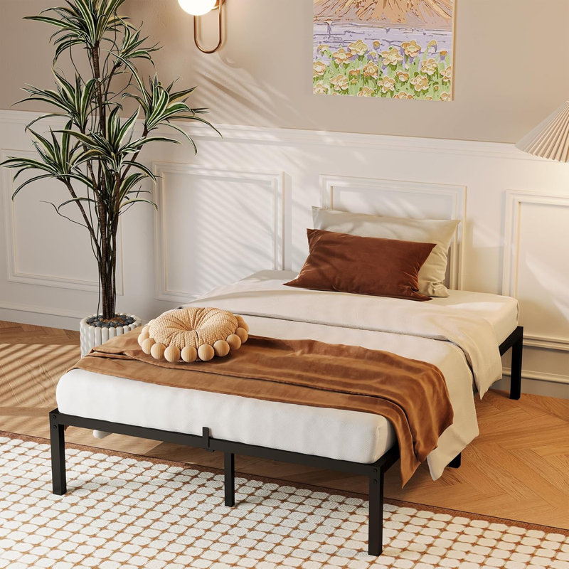 Structure de lit plateforme en acier robuste de 10 pouces, support silencieux, grand rangement, noir, 10", Grand lit