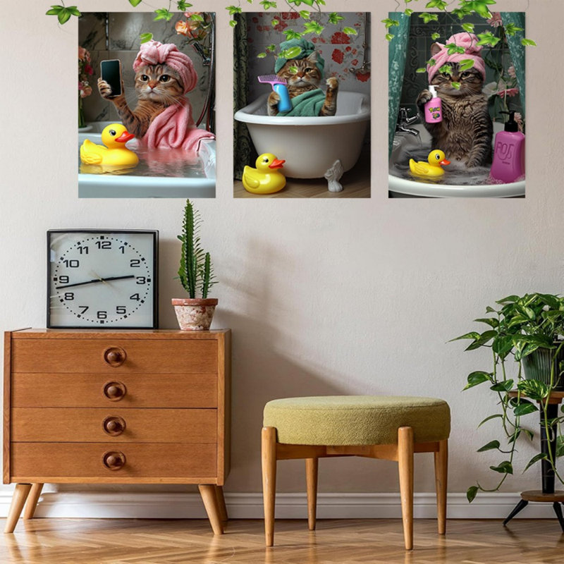 Charmant ensemble de 3 impressions sur toile pour salle de bain, 30 * 20 pouces 3 pièces