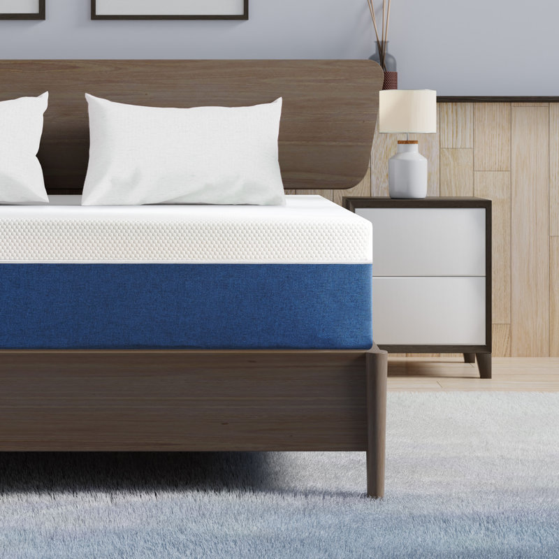 Alwyn Home 10 Inch Blue Medium Firm Gel Memory Foam Mattress With Removable Cover & Fibreglass Free For No-Noise Deeply Safe Sleep