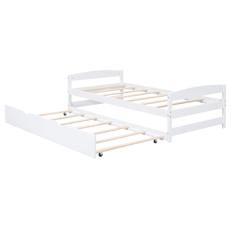 Lit plateforme blanc avec lit gigogne en bois de pin blanc - Fabrication durable de qualité pour la chambre à coucher