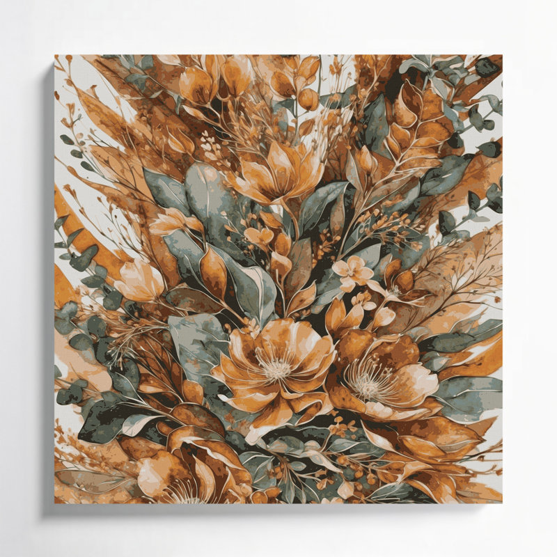Aquarelle, art floral sur toile brun 53, H 12 po x l 12 po