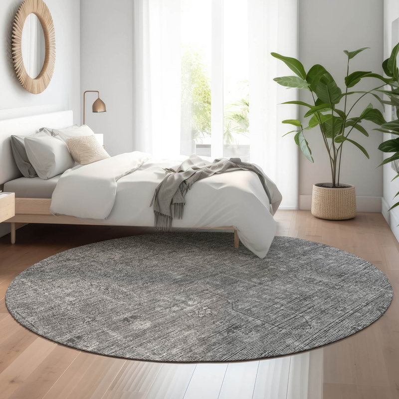 Premium Machine Washable Prisco Grey Rug, Round 8'