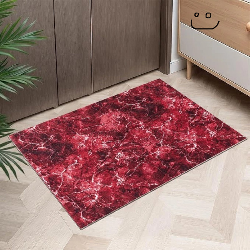 Stylish Non Slip Marble Indoor Door Mats Small Large Door Mat Washable Rugs Kitchen Floor Mat, Red, 80cm W x 150cm L