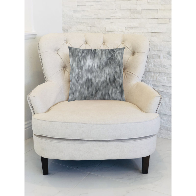 Wolf Animal Print Faux Fur Throw Pillow, 16" H x 16" W