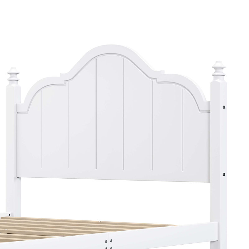 Structure de lit pleine grandeur rétro en bois avec tête de lit, support de lattes, aucun sommier requis, assemblage facile, blanc