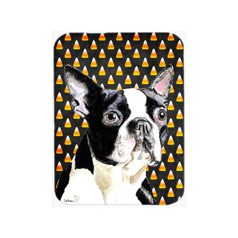 Planche à découper en verre caroline boston terrier Halloween Candy Corn