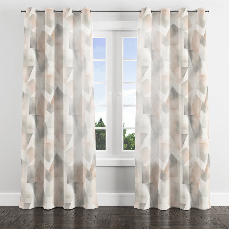 Modern Room Darkening Curtains - Pink Washed Geometry Grommet Curtain - 1 Panel, 52" W x 95" L, Silver Grommets