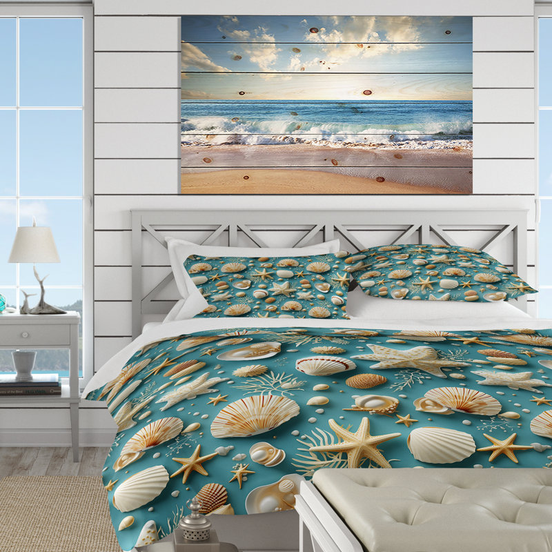 Ensemble de housse de couette Coastal Seashells Coastal, Housse de couette simple + 1 taie décorative stan