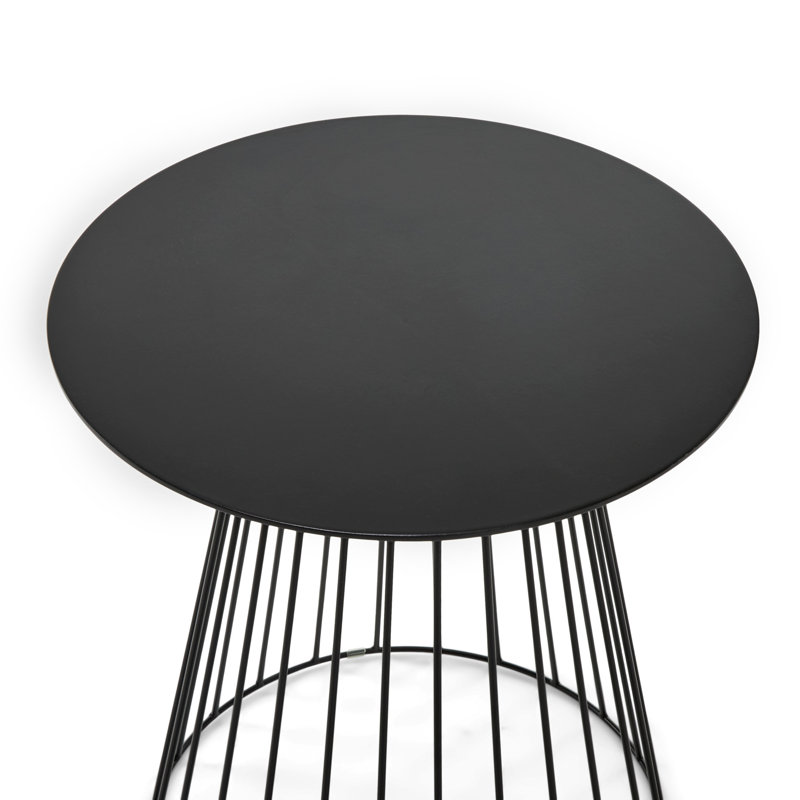 Black Metal Round Geometric Side Table, 17.75"