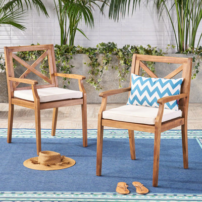 2 pièces de chaises de salle à manger avec coussins crème-eau - pour la détente au bord de la piscine